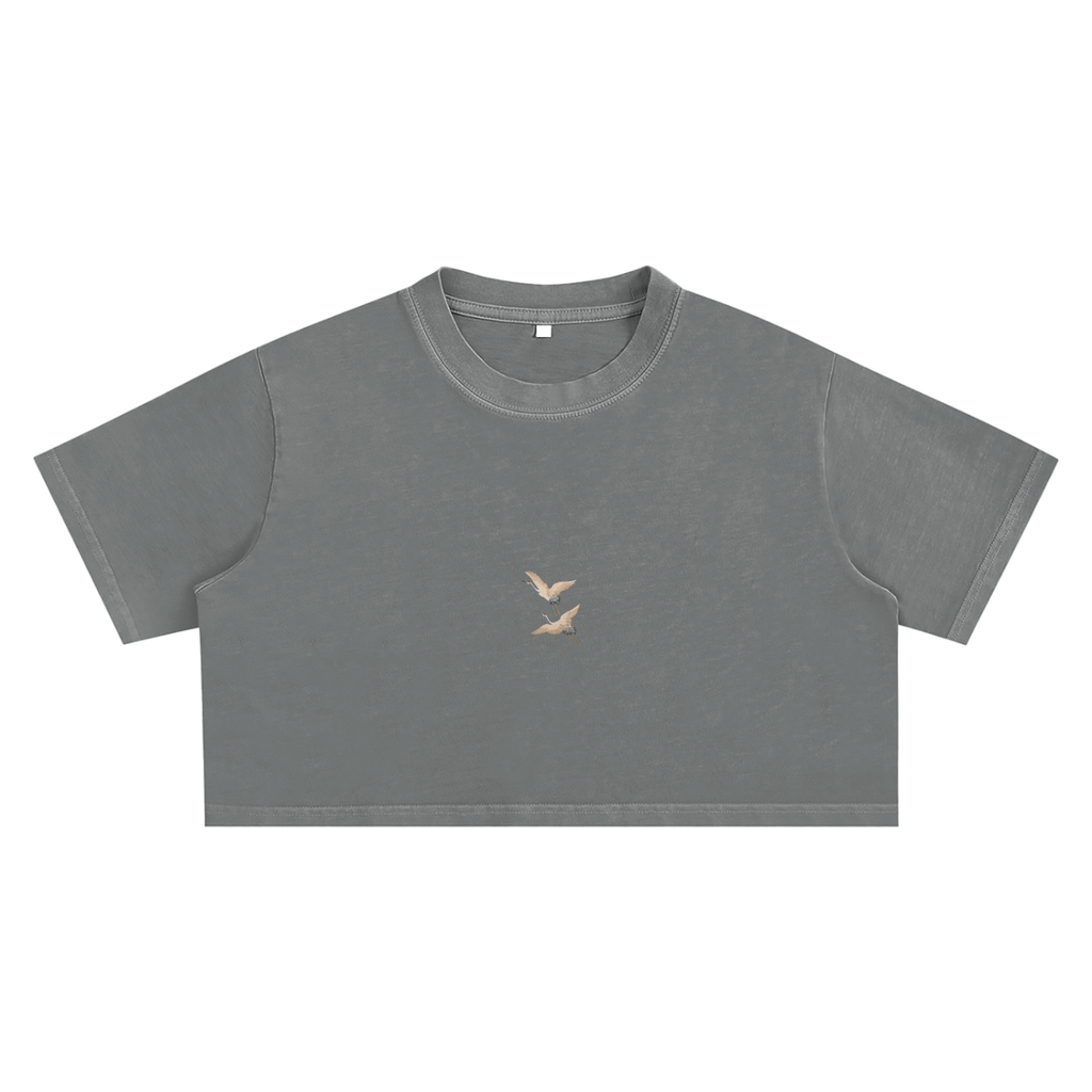Snow Washed Birds Crop Top