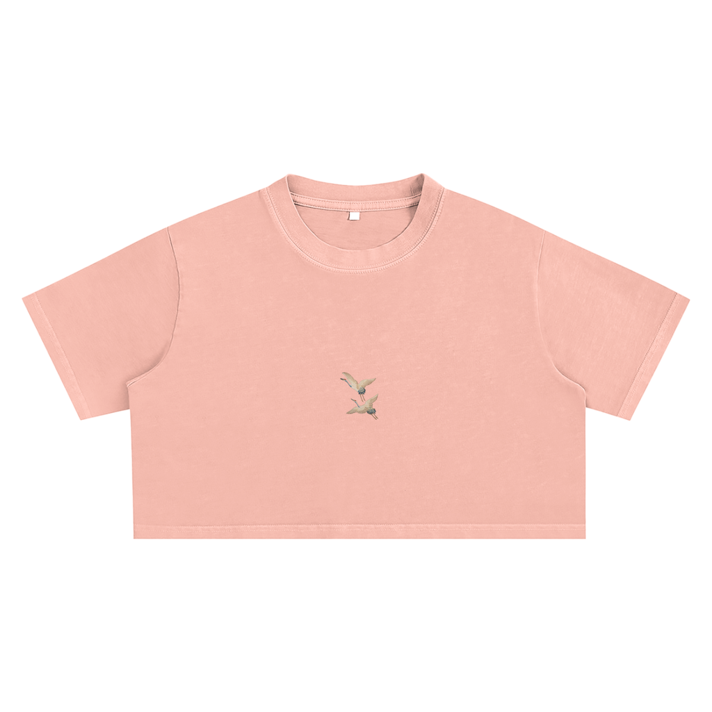 Snow Washed Birds Crop Top