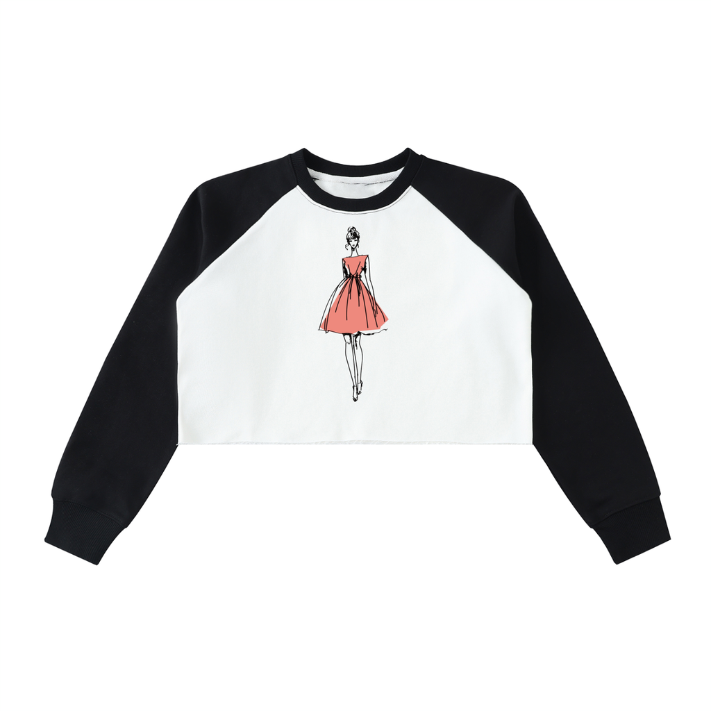 Raw-Hem Color-Block Raglan Crop Sweatshirt
