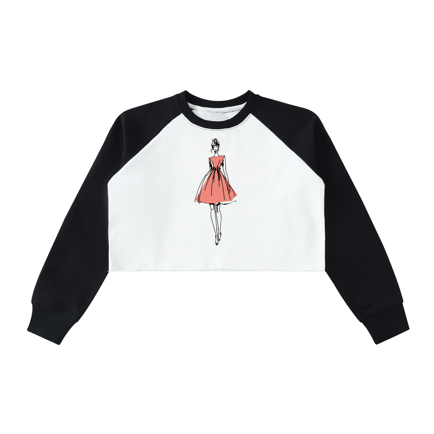 Raw-Hem Color-Block Raglan Crop Sweatshirt