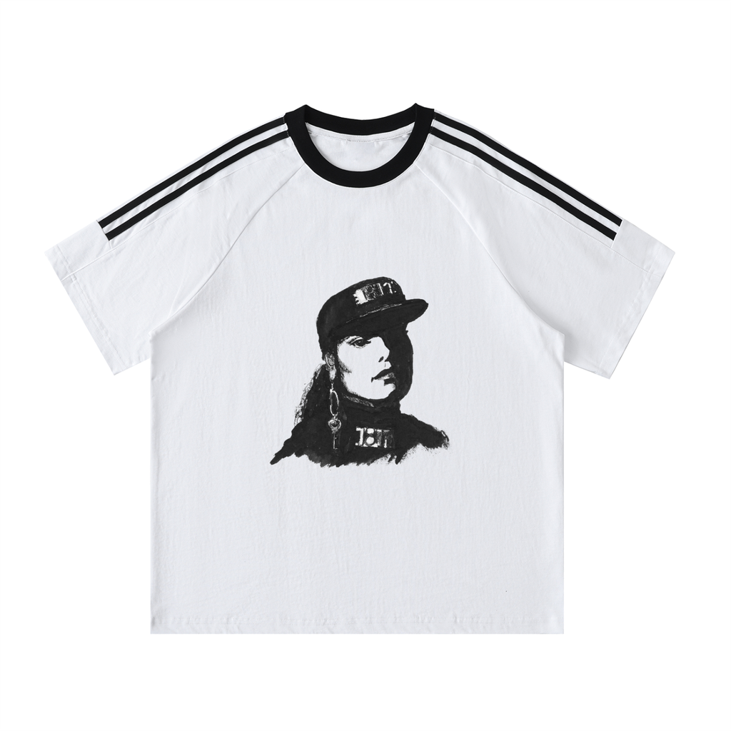 Contrast Tape Crewneck Cotton T-Shirt