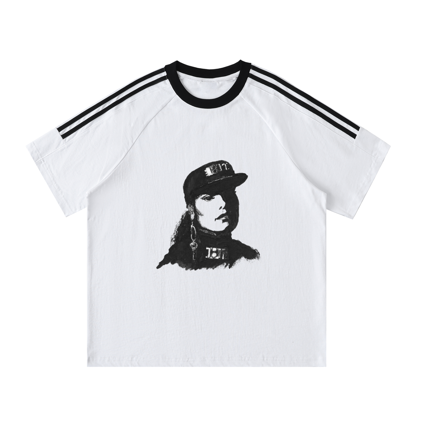 Contrast Tape Crewneck Cotton T-Shirt