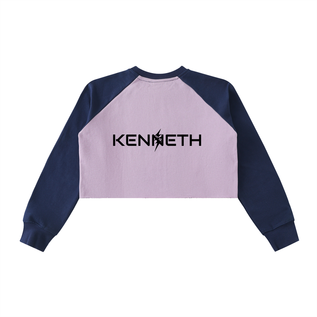 Raw-Hem Color-Block Raglan Crop Sweatshirt