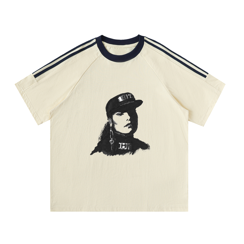 Contrast Tape Crewneck Cotton T-Shirt