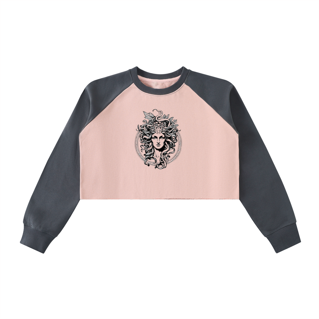 Raw-Hem Color-Block Raglan Crop Sweatshirt