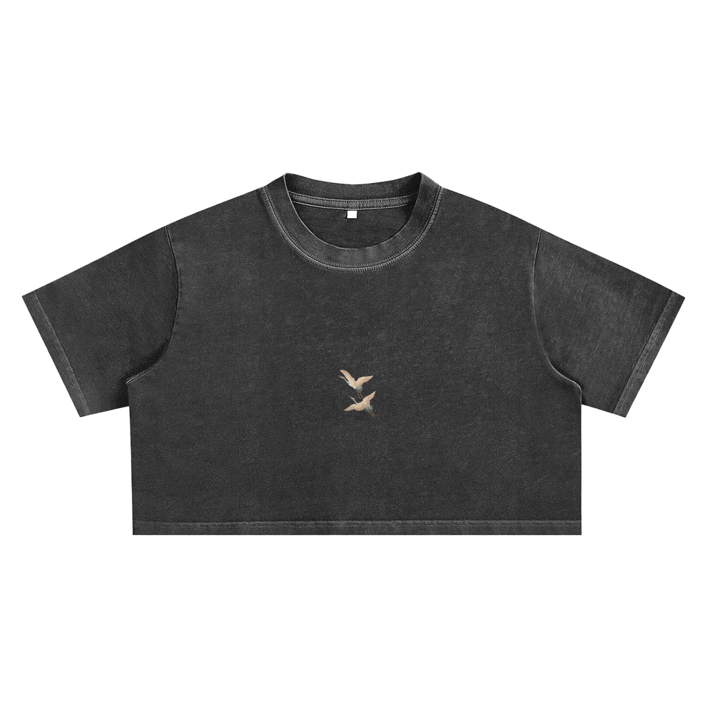 Snow Washed Birds Crop Top