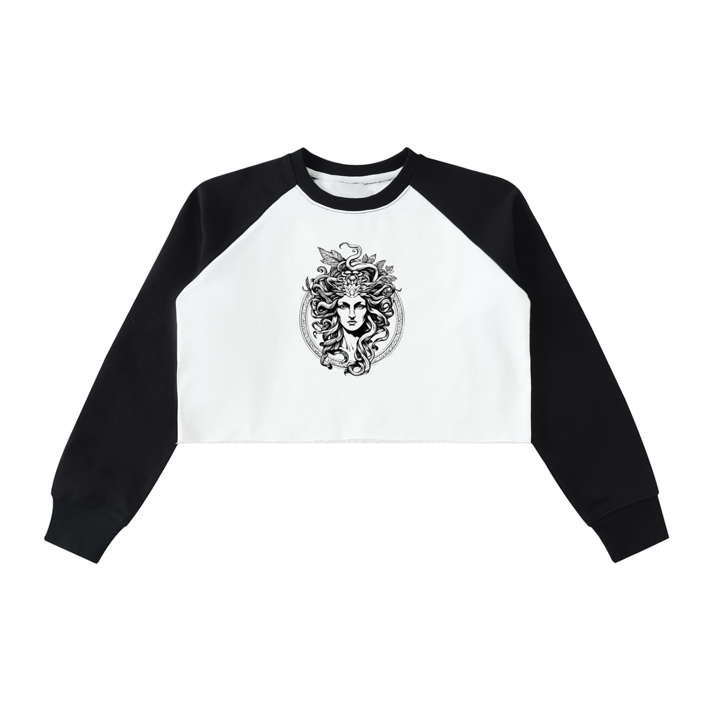 Raw-Hem Color-Block Raglan Crop Sweatshirt