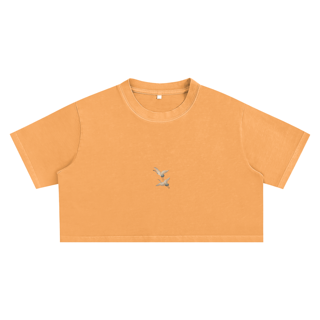 Snow Washed Birds Crop Top