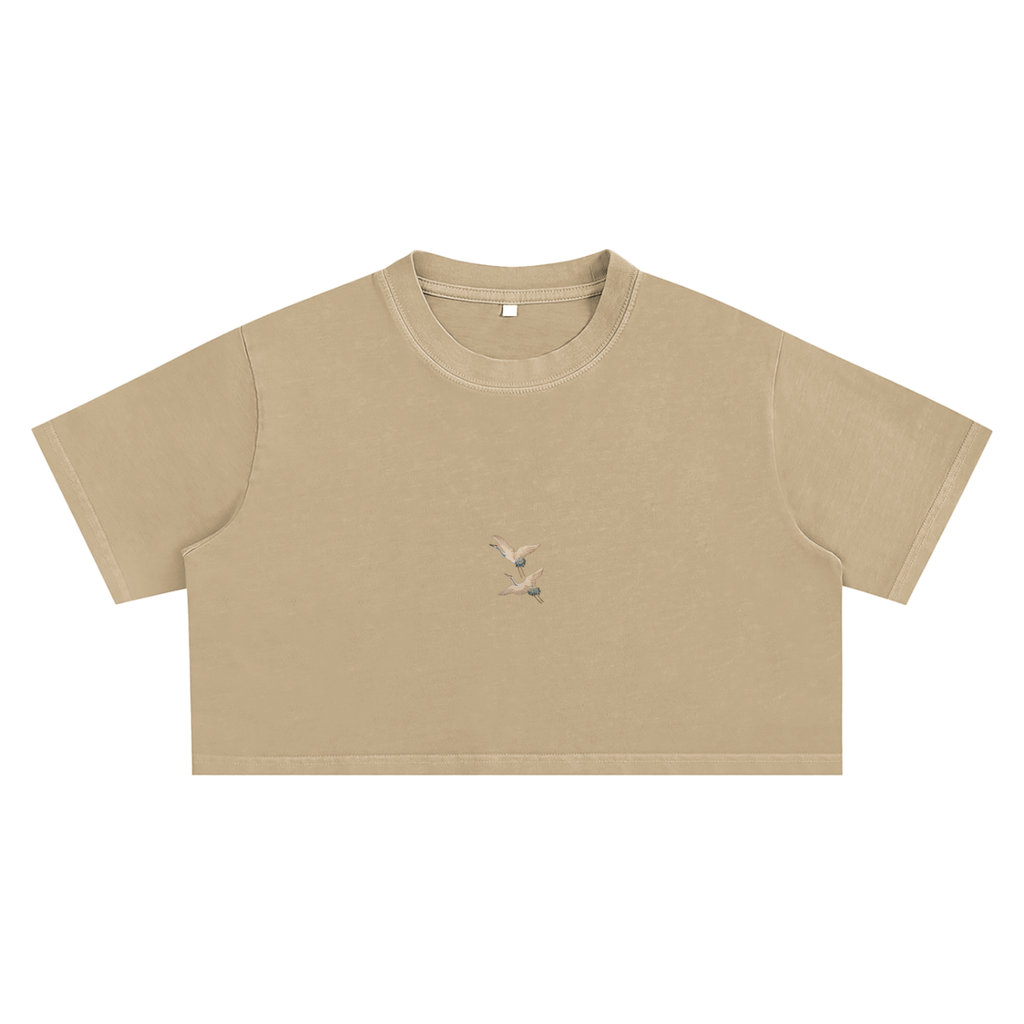 Snow Washed Birds Crop Top
