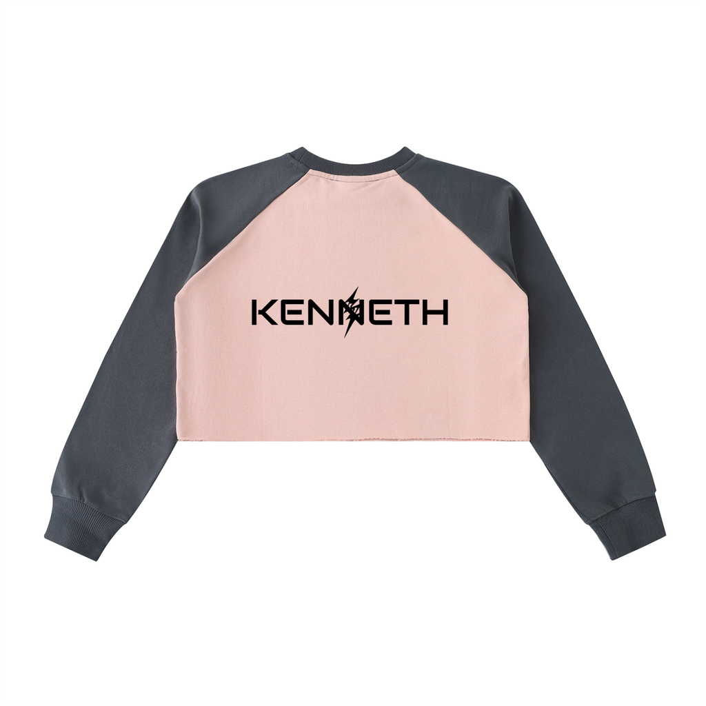 Raw-Hem Color-Block Raglan Crop Sweatshirt